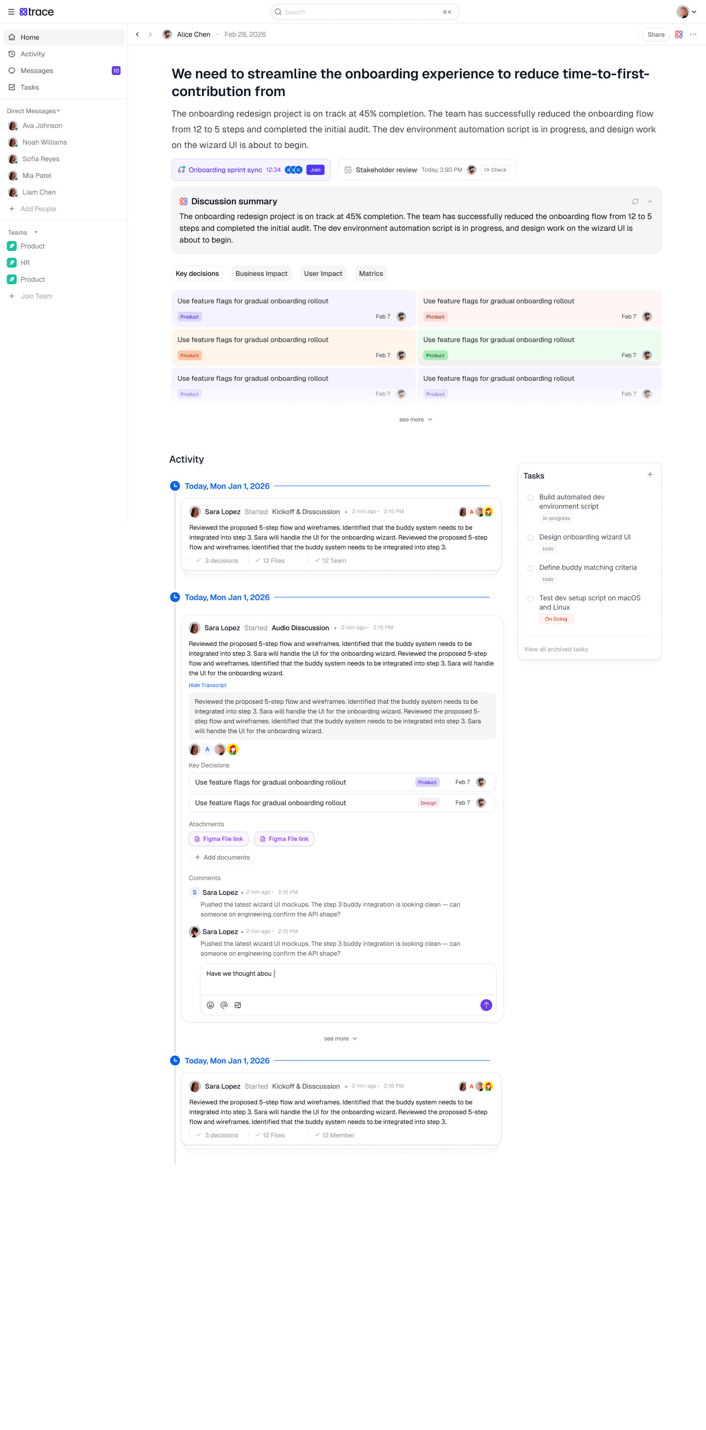 Trace problem-centric workspace