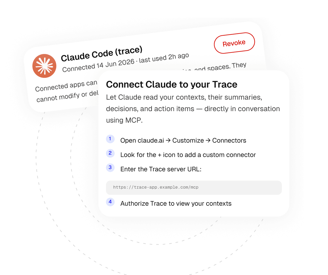 Connecting Trace to Claude as a custom MCP connector.